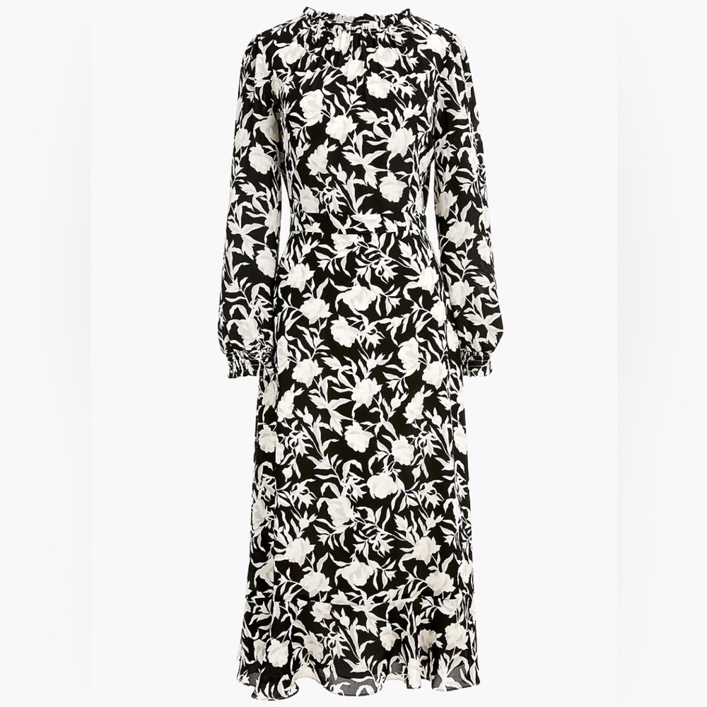 J. Crew Ruffle Neck Long Sleeve Floral Midi Dress